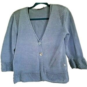 Dismero Women's Vintage 1980's‎ Cropped Cardigan Sweater Blue/Gray Large